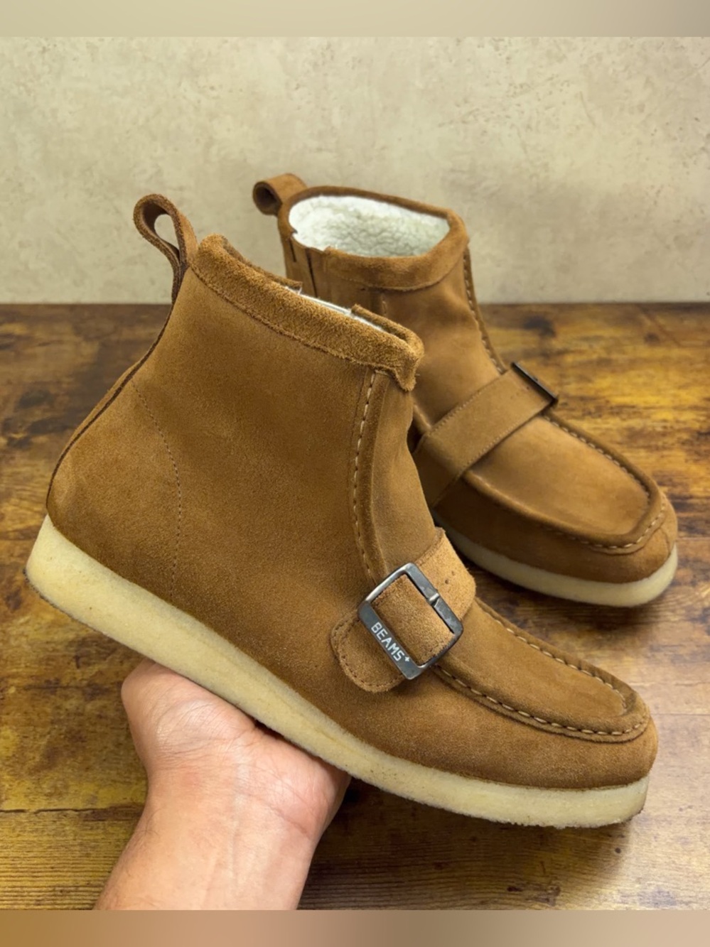Clarks x END x BEAMS Wallabee Boots Dark Brown Suede Mens Size 10.5 Hi Strap